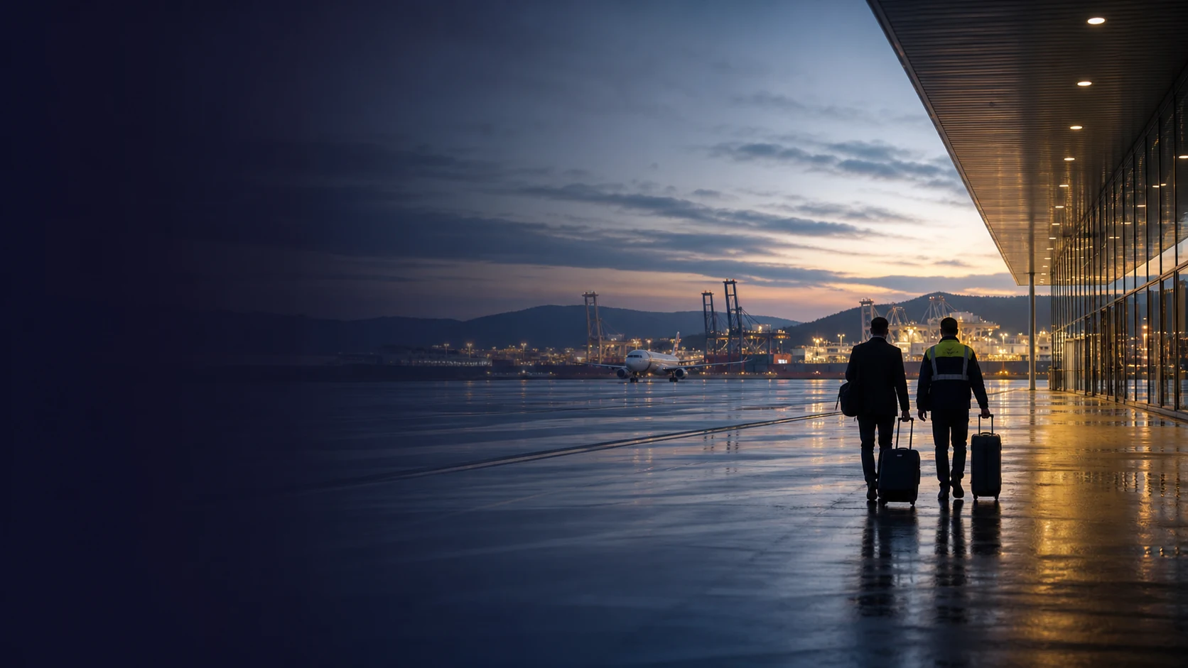 Aeroporto, porto e corredor industrial representando viagens corporativas em Santa Catarina